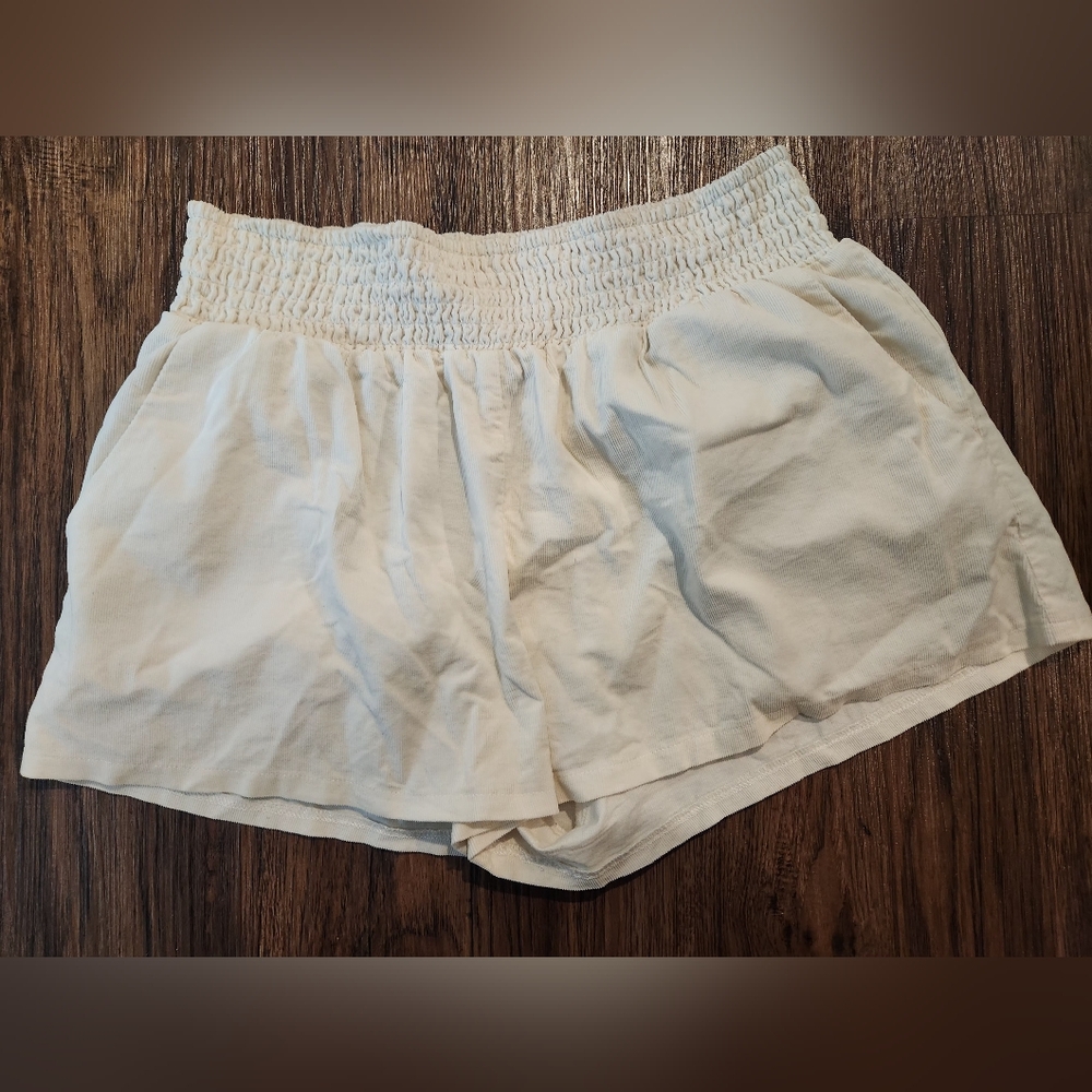 Wild Fable Ribbed Cream Smocked Waist Shorts
